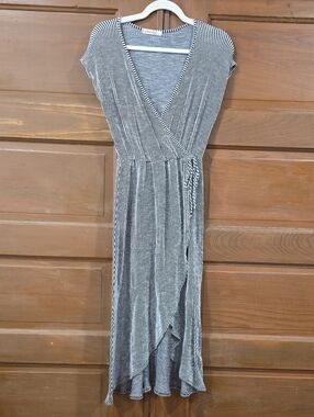 Flying Tomato Black & White Striped Wrap Midi Dress with Side Tie